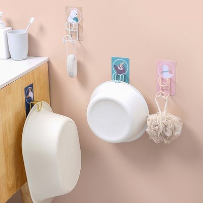 极速Creative cartoon washbasin adhesive hook punch-free trac