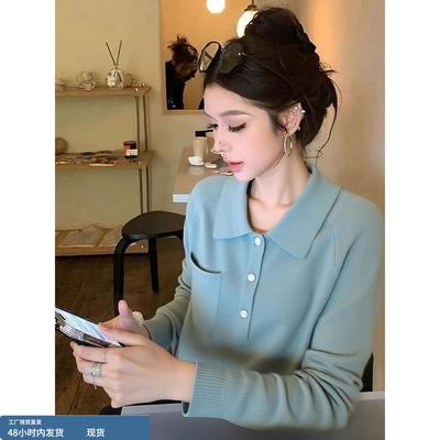 欧货高端大牌长袖羊绒翻领针织衫2025冬季简约通勤百搭毛衣上衣女