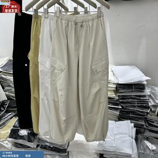 韩系松紧腰工装束脚裤女2025春夏新款小个子休闲百搭宽松阔腿裤