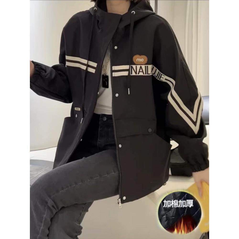 欧货连帽加棉外套女2025秋冬新款刺绣字母宽松百搭爆款冲锋衣棉服,运动/瑜伽/健身/球迷用品,广场舞套装,淘宝优惠券,粉丝福利购,淘宝优惠卷