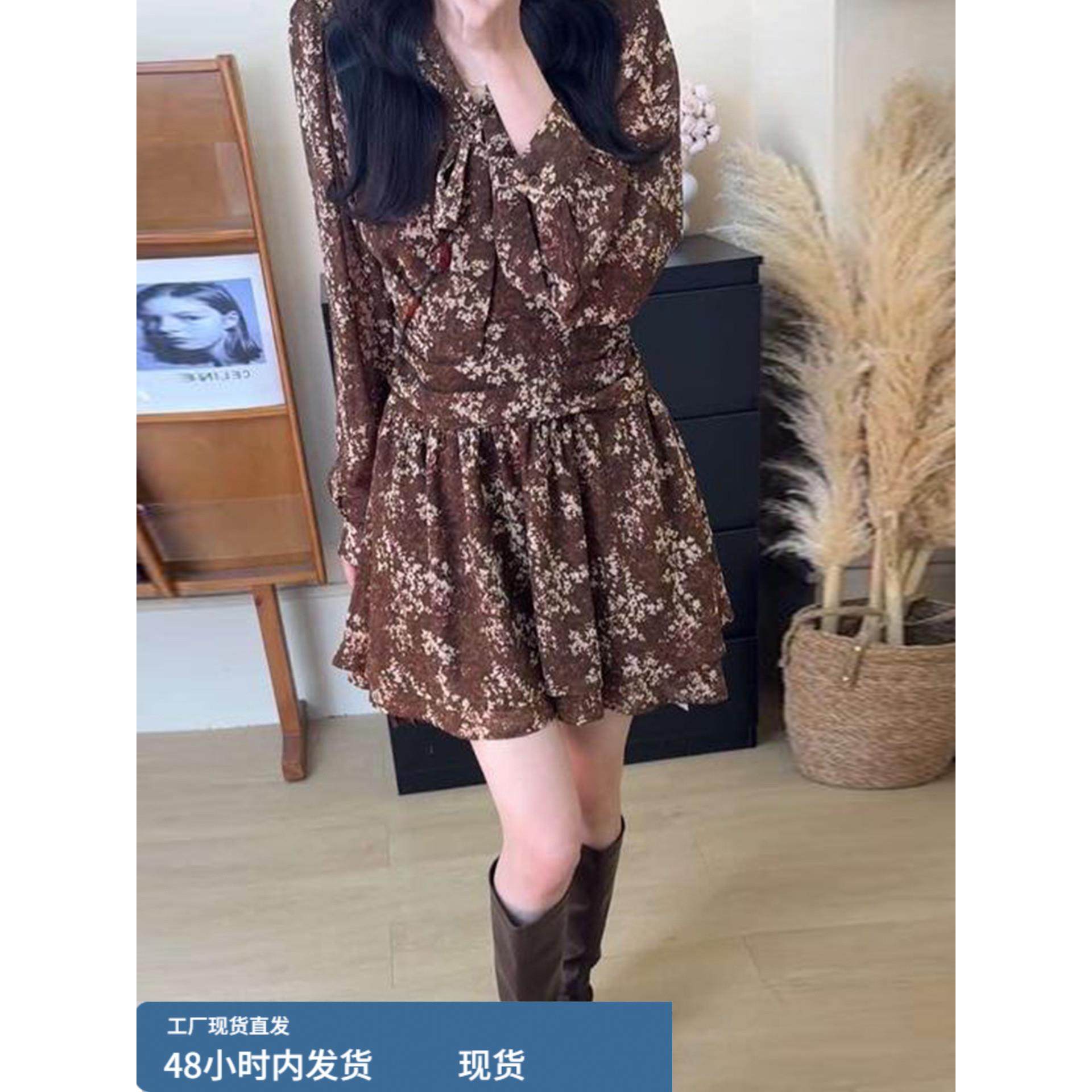 茶歇法式美拉德碎花连衣裙子女秋冬2025新款长袖雪纺内搭V领短裙,运动/瑜伽/健身/球迷用品,瑜伽短裙,淘宝优惠券,粉丝福利购,淘宝优惠卷