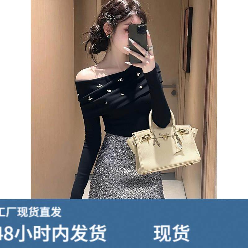 秋冬季独特黑色修身显瘦长袖t恤上衣设计感辣妹斜肩露肩打底衫女,模玩/动漫/周边/娃圈三坑/桌游,Cosplay女装/cos女装,淘宝优惠券,粉丝福利购,淘宝优惠卷