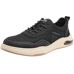 百丽男鞋透气网面休闲板鞋夏季一脚蹬舒适厚底爸爸帆布鞋7ZG01BM3