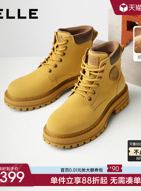 明星同款百丽男鞋休闲马丁靴子加绒短靴户外工装大黄靴7TW01DD2