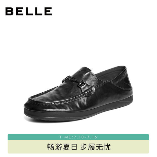 百丽一脚蹬皮鞋休闲乐福鞋男