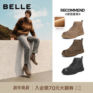 厚底休闲马丁靴加绒棉鞋 百丽男士 新款 靴男25冬季 A2170DD5 户外工装