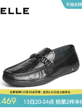 百丽男士一脚蹬休闲商务豆豆乐福鞋男春季新款牛皮软底鞋8TX01CM5