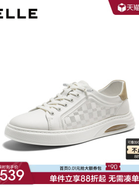 百丽男士格纹小白鞋男26春季新款牛皮革休闲软底运动板鞋9AH01AM6