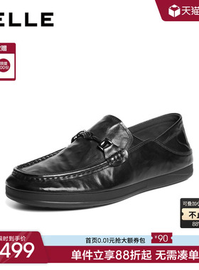 百丽男士一脚蹬休闲商务乐福鞋2026春季新款牛皮两穿皮鞋A2302AM6