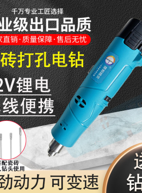 瓷砖空鼓修复打孔电钻开孔机12v锂电池2电1充5档调速手持电磨机