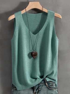 冰丝v领吊带背心女2025新款夏季大码胖mm宽松外穿针织无袖T恤上衣