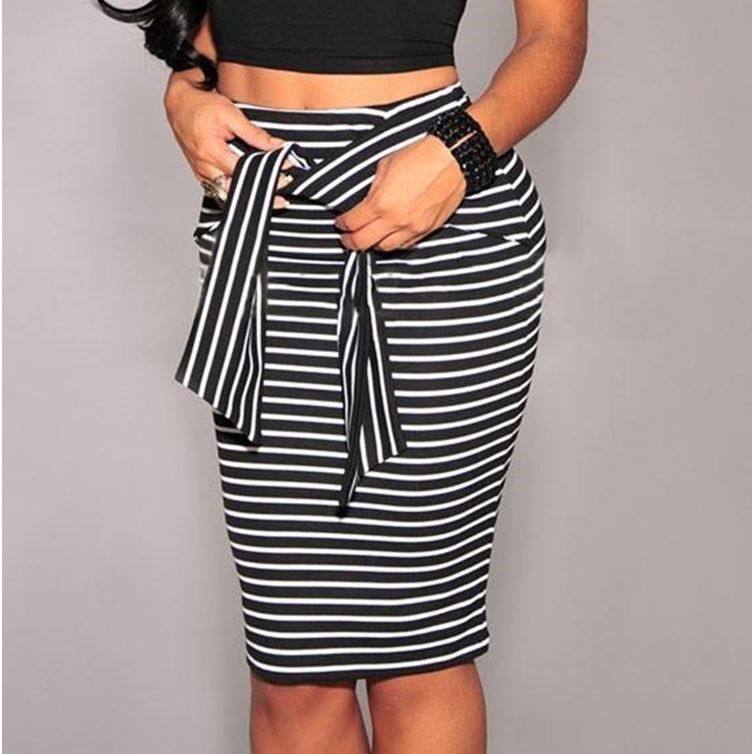 Women White/black Fashion Stripes Self-tie Pencil Midi Skirtin the Women's clothing/Boutique , Skirts  category - from Buy2taobao.com to provide professional Taobao agent buy service