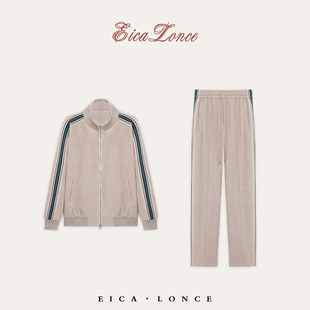 意卡伦萨「条纹休闲」早春LP秀场松弛感男士立领套装SN12618