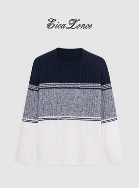 Eicalonce·意卡伦萨100%超细羊毛亲肤保暖拼接撞色百搭毛衣