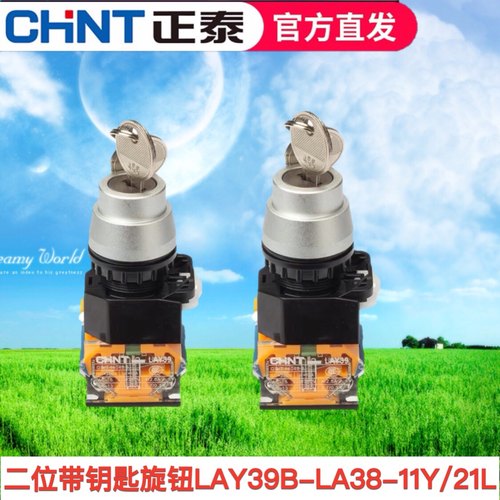 正泰开关按钮二位带钥匙旋钮复位LAY39B-LA38-11Y/22L锁定11Y/21L