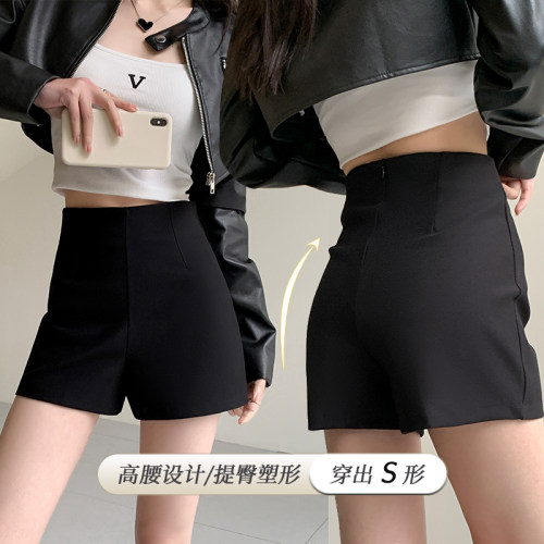 黑色休闲短裤高腰显瘦百搭a字裤