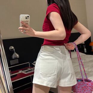 ZNAML白色牛仔短裤女夏季外穿ins超火高腰显瘦百搭开叉A字热裤子