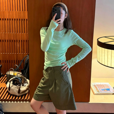 复古山系工装短裤女直筒高腰显瘦