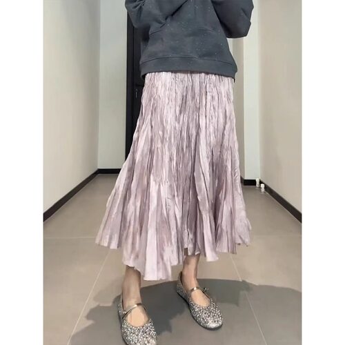 韩系褶皱肌理感粉色半身裙气质裙
