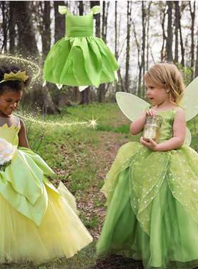 新春款小精灵连衣裙tinker bell欧美跨境女童公主裙Tiana扮演