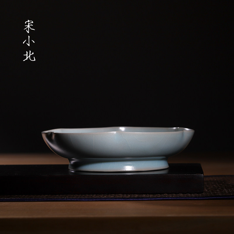 汝官窑天青釉葵口洗 全手工拉坯 茶盘 干泡台 果盘