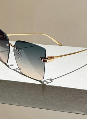 新款金属方形无框太阳眼镜女时尚