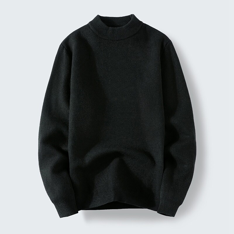 男士毛衣半高领秋冬季纯色黑色针织打底衫修身保暖中领线衣潮男装