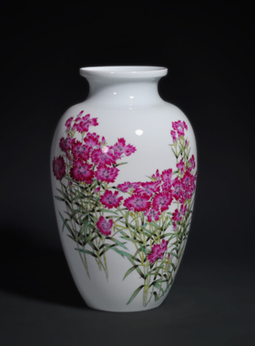 花瓶陶瓷摆件名家手工绘画粉彩白瓷 景德镇精品新家客厅装饰礼品