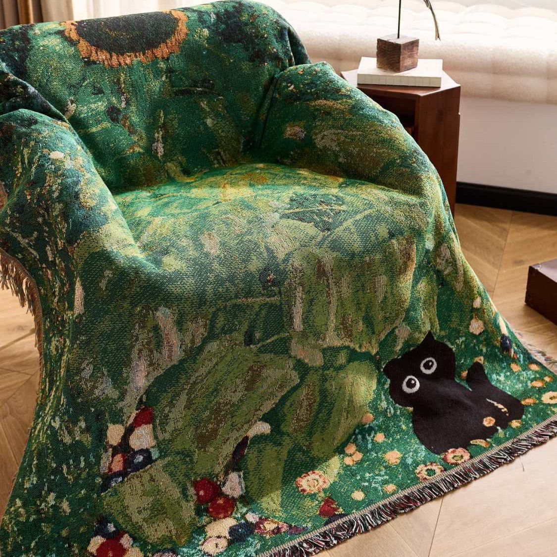 一无是处小猫艺术挂毯高级油画中古风沙发毯装饰氛围露营床车毛毯图片