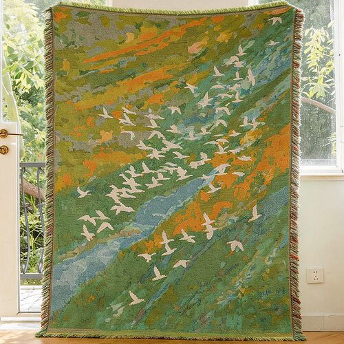 油画风装饰线毯文艺中古风挂毯