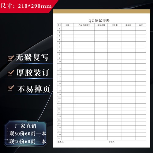 QC测试表质量检测控制不良品出厂
