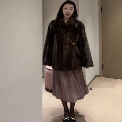 一生推 复刻宅女同款中古仿水貂翻领环保皮草毛毛外套女24冬新款