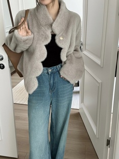 “月光手书”环保仿水貂毛皮草女小立领简约利落短款毛毛外套冬季