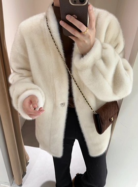 2024秋冬新款极简韩风水貂环保仿水貂皮毛一体皮草外套保暖女