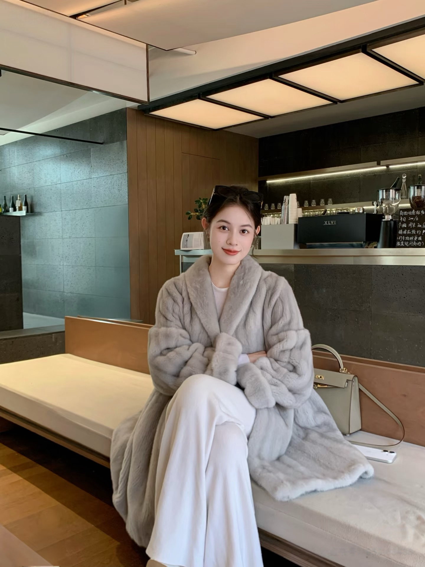 冬日序曲仿水貂毛皮草外套女秋冬新款挽袖宽松保暖中长款毛毛大衣