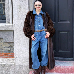 仿皮草外套冬环保皮毛一体大衣女 长款 贵族本纪 仿水貂抽刀灯笼袖