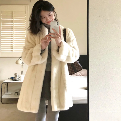 新款米白色仿水貂毛外套女宽松中长款保暖轻奢仿皮草温柔风大衣