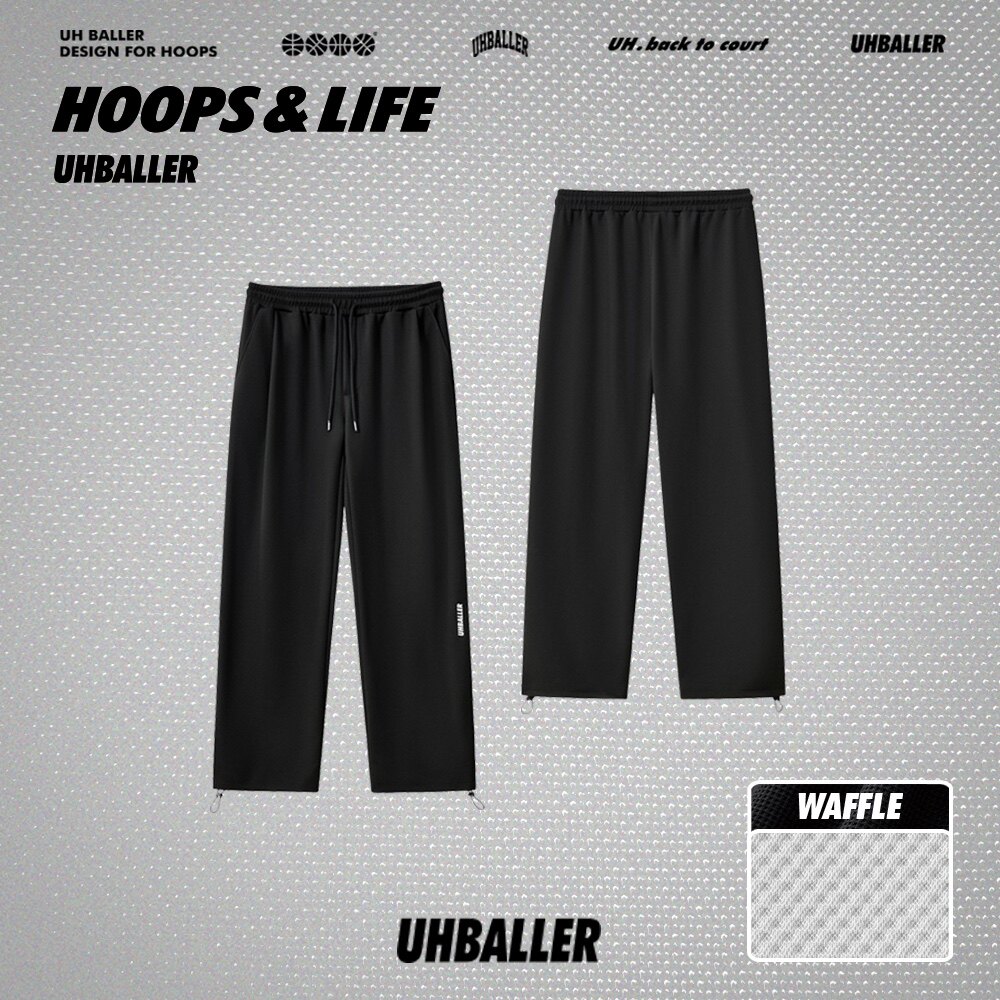 UHBALLER华夫格弯刀裤美式休闲运动长裤篮球阔腿裤直筒裤男春季