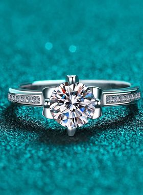 s925银镀18K金莫桑石戒指女皇冠指环镀pt950铂金高端时尚饰品礼物