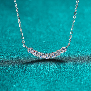 S925纯银镀18K金莫桑石项链女七钻微笑排链轻奢风钻石镀PT950铂金