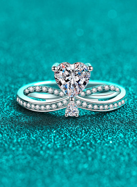 s925银镀18K金心在跳动戒指女莫桑石指环镀pt950铂金高端时尚饰品