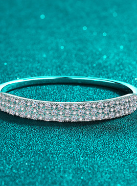 s925银镀18K金手镯满镶全莫桑石手链简约高级感手环镀PT950铂金