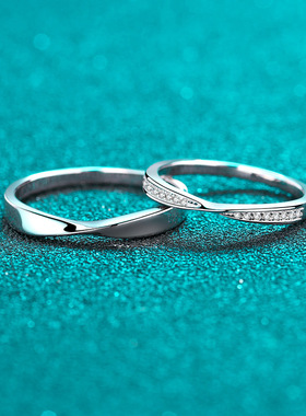 s925银镀18K金情人节礼物戒指莫桑石戒子镀PT950铂金对戒圈侣款