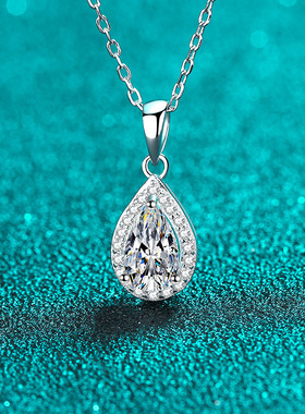 s925纯银镀18K金项链女莫桑石锁骨链镀pt950铂金群镶颈链钻石吊坠