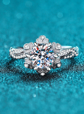 s925银镀18K金戒指女富贵花莫桑石指环pt950铂金小众时尚饰品礼品