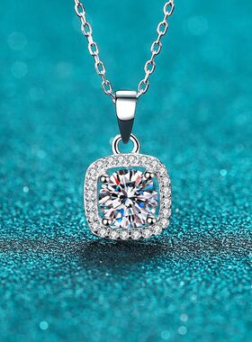 s925银镀18K金方形微镶项链莫桑钻女颈链钻石轻奢风镀PT950 铂金