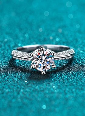 s925银镀18K金微镶六爪指环莫桑钻女戒镀PT950 铂金简约ins风礼物