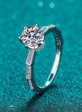 s925银镀18K金戒指女镀pt950铂金莫桑石六爪戒指蛇骨戒指时尚饰品