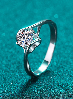 s925银镀18K金戒指女镀pt950铂金莫桑石饰品心心相印指环天使之吻