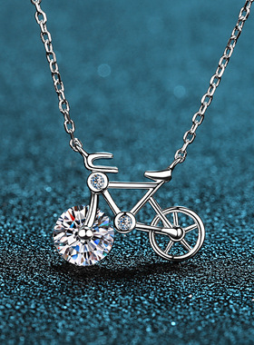 S925纯银镀18K金莫桑石项链女简约款莫桑钻颈链吊坠镀PT950 铂金